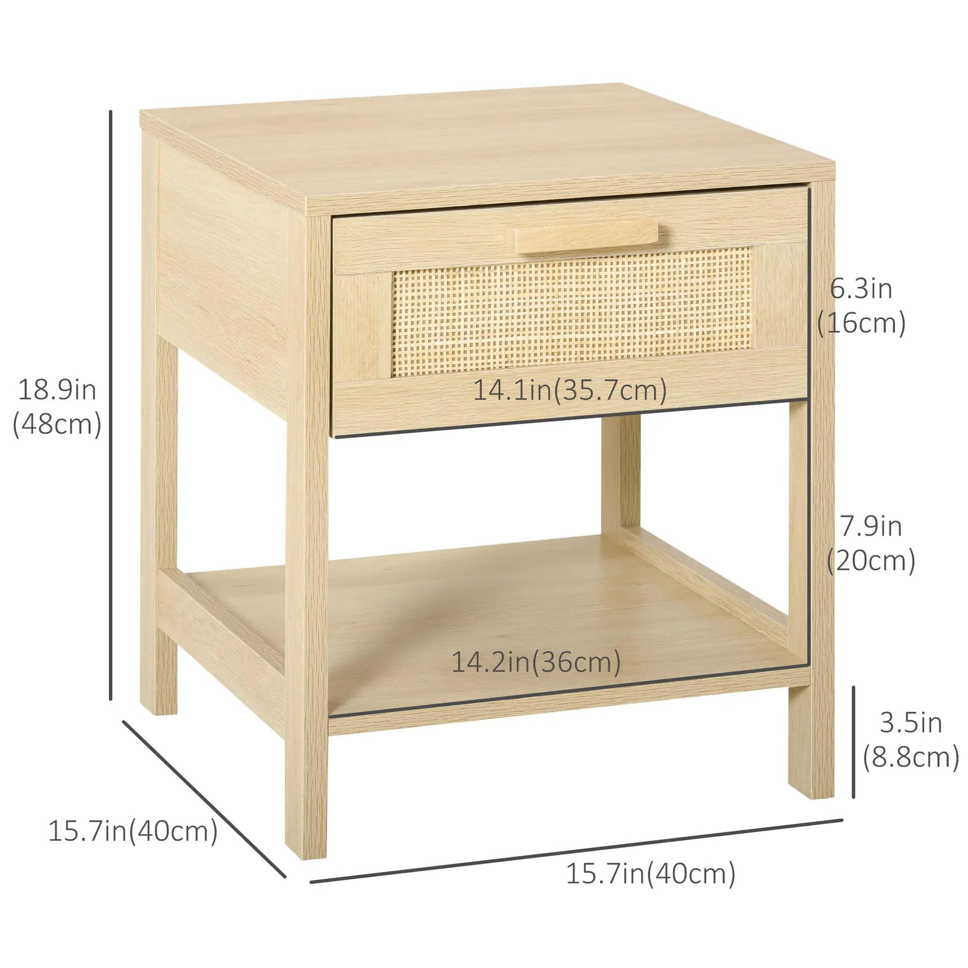 Narrow Nightstand with Rattan, Drawer, Storage Shelf, Natural Bedside Tables at Gallery Canada