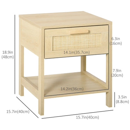Narrow Nightstand with Rattan, Drawer, Storage Shelf, Natural Bedside Tables at Gallery Canada