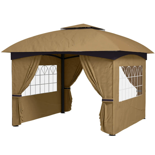 11' x 11' Outdoor Gazebo, Double Roof, Galvanised Steel Frame, Beige Gazebos Beige at Gallery Canada