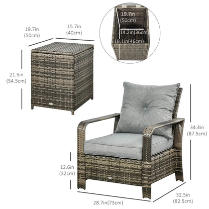 3-Piece Wicker Patio Set, Rattan Bistro with Storage Table, Grey Bistro Sets at Gallery Canada