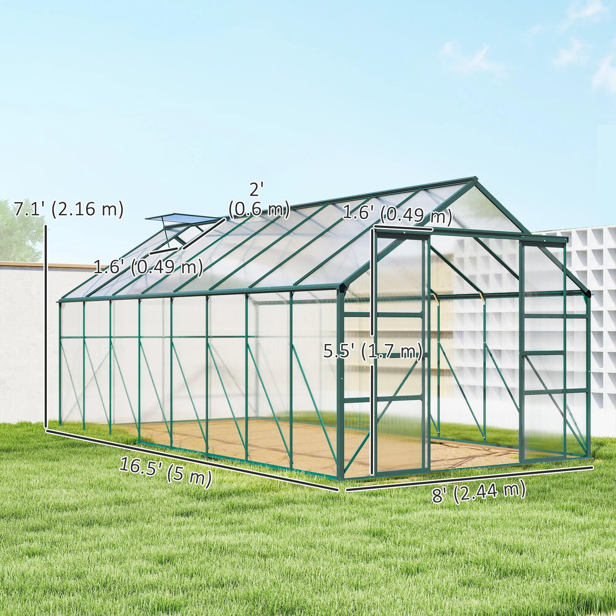 16' x 8' Aluminum Polycarbonate Greenhouse, Walk-In, Adjustable Roof Vent, Green Walk In Greenhouses at Gallery Canada
