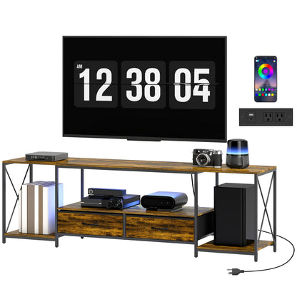 Industrial TV Stand For 60 Inch TV, Rustic Brown, With Charging Station And RGB LED Lights, Brown TV Stands Rustic Brown, Black at Gallery Canada