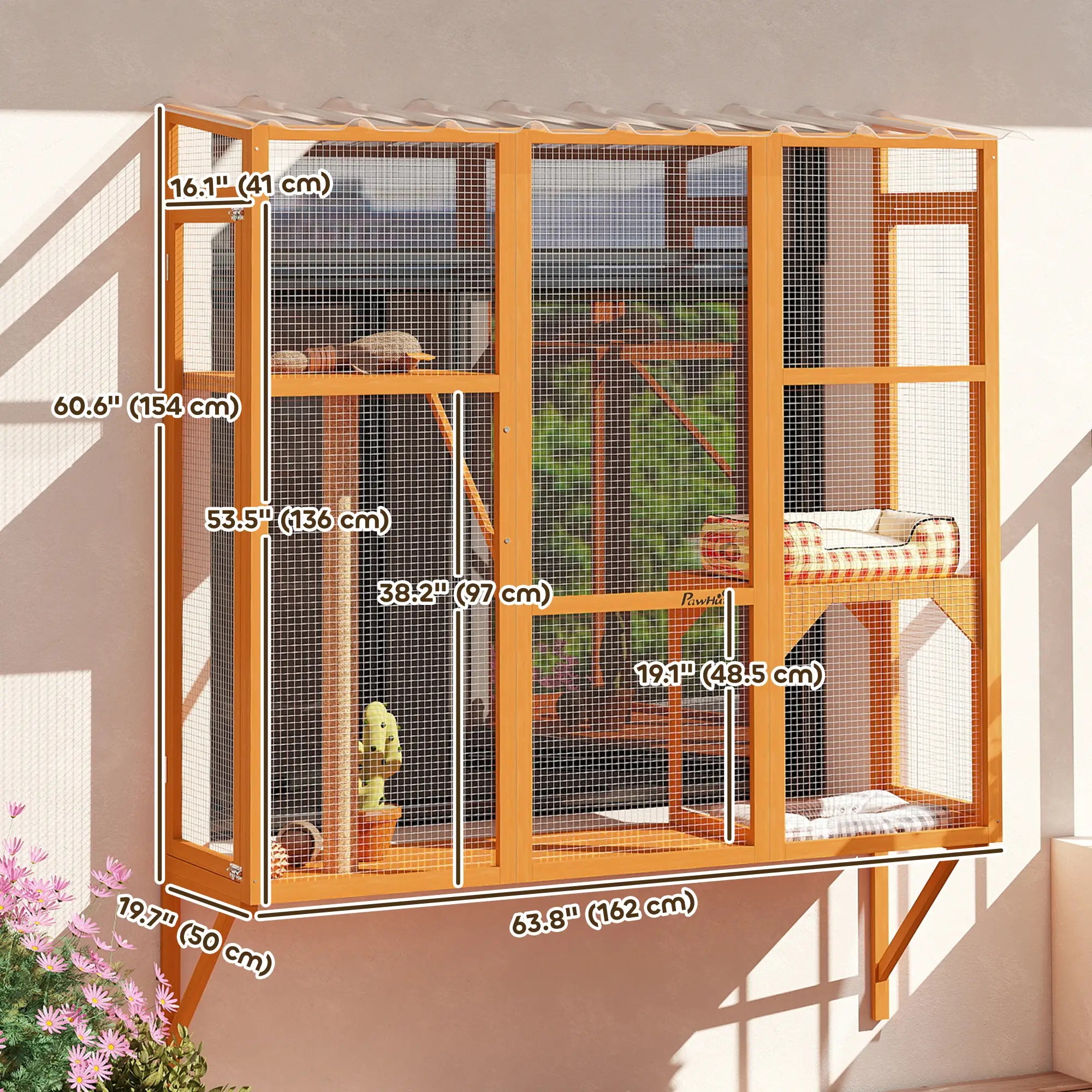 Wooden Catio Outdoor Enclosure, 2 Jumping Platforms, Scratching Post, Orange Outdoor Cat Enclosures at Gallery Canada