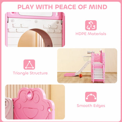 7 In 1 Toddler Slide With Basketball Hoop, Climbing Frame, Telescope, Drawing Board, Storage Box, Pink Gym Sets & Swings at Gallery Canada