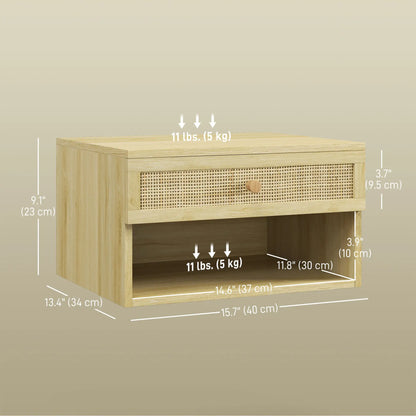 Floating Nightstand Set of 2, Wall Mounted Bedside Table with Drawer, Natural Wood Bedside Tables at Gallery Canada