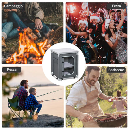 Camping Kitchen Station, Aluminum Table with 2-Shelf, Carrying Bag, Grey Picnic Tables & Camping Chairs at Gallery Canada