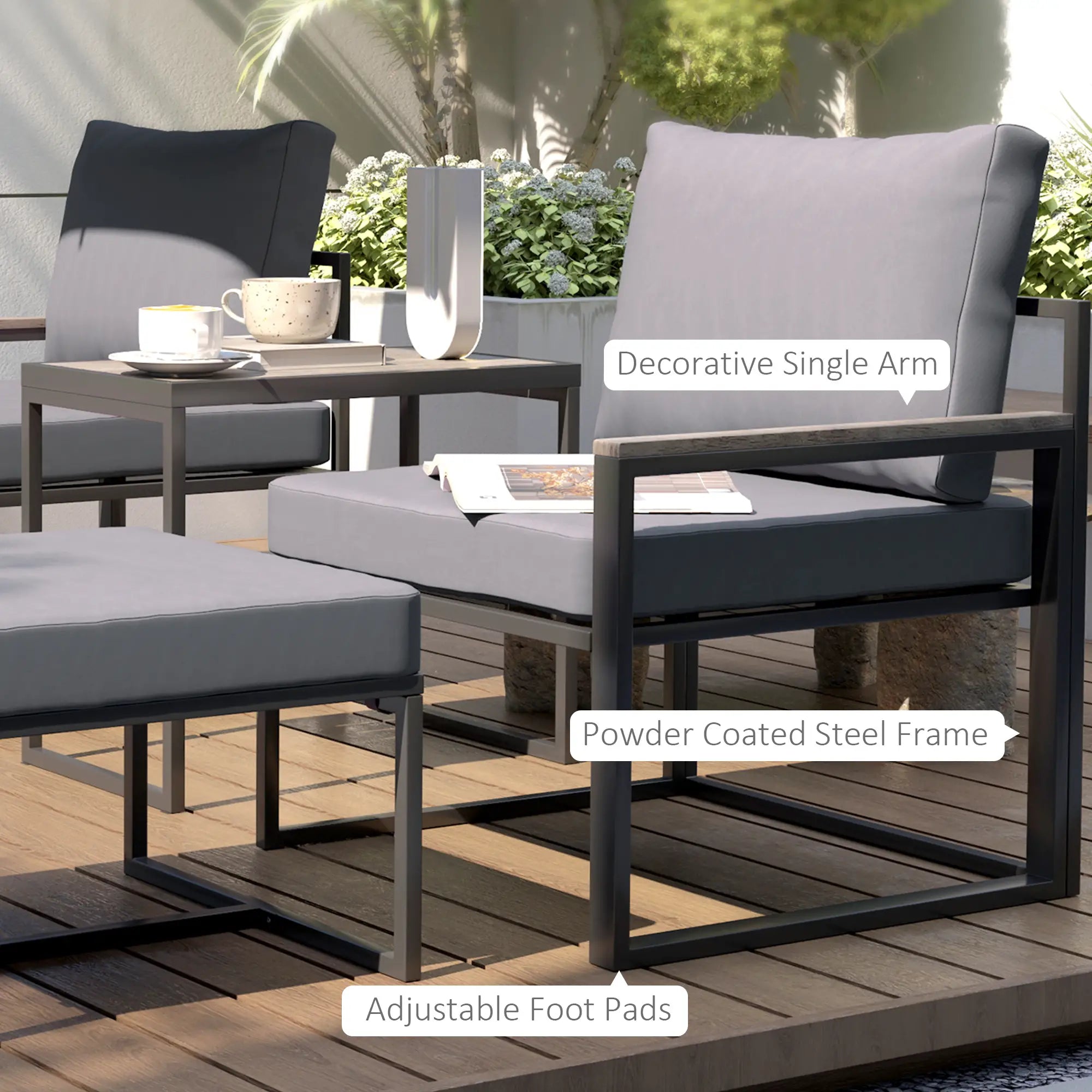 5-Piece Outdoor Patio Furniture Set, Small Sofa with Ottomans, Cushions, Grey Patio Furniture Sets at Gallery Canada