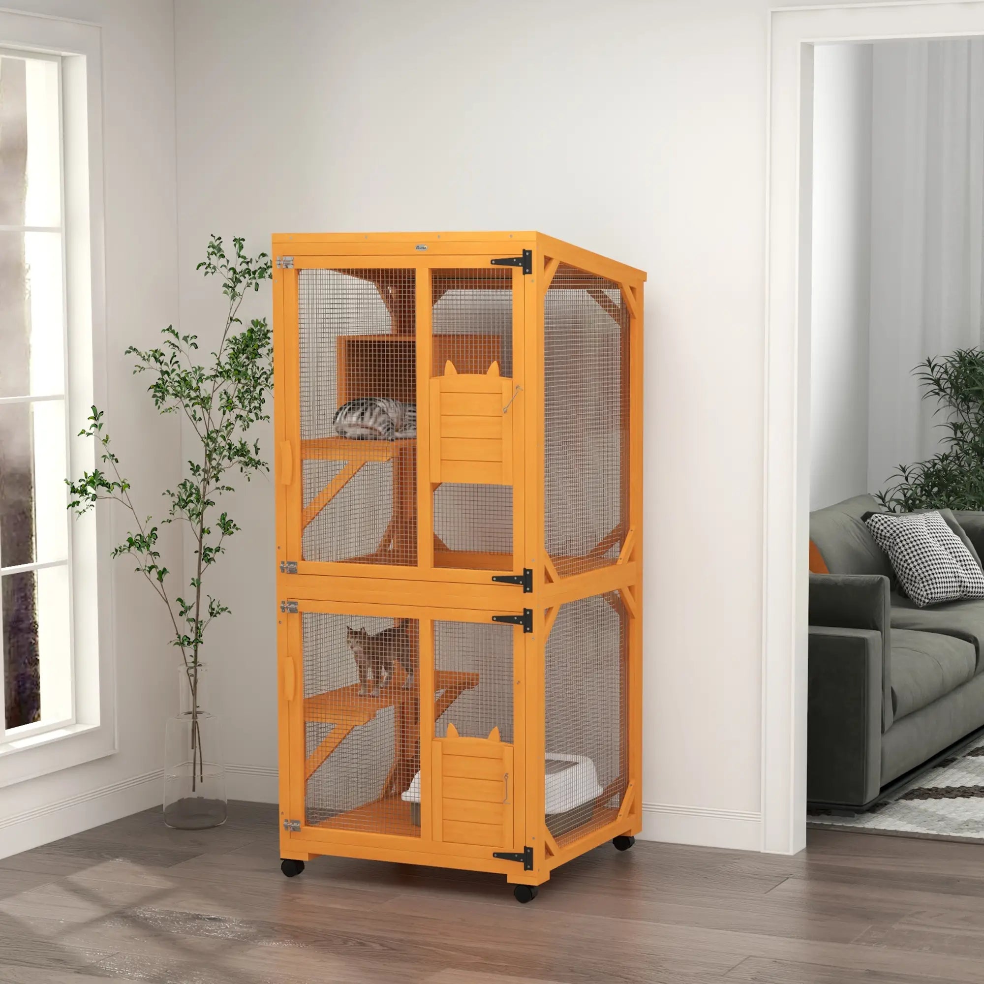 Outdoor Catio, Elevated Design, Wheels, Resting Box, Water-Resistant, Orange Outdoor Cat Enclosures at Gallery Canada