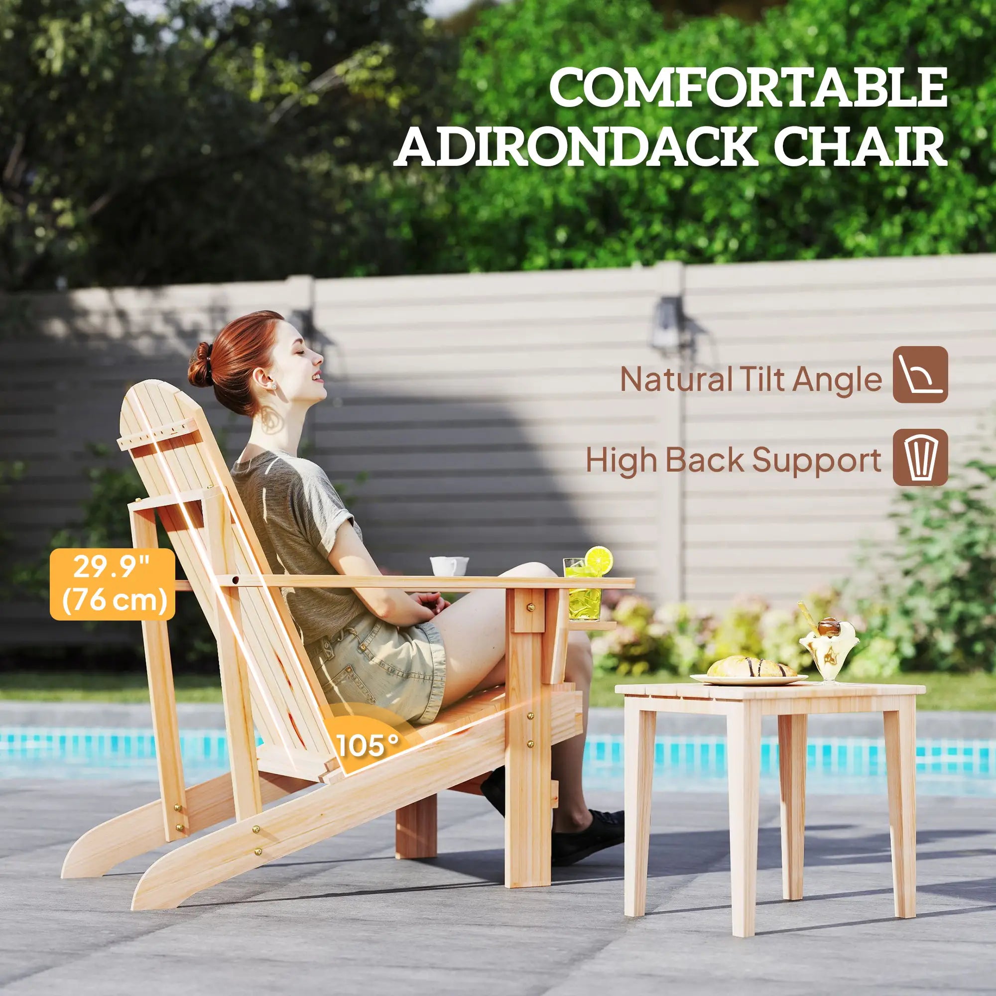 Classic Adirondack Chair, Garden Deck Chair with Cup Holder, Natural Patio Chairs at Gallery Canada