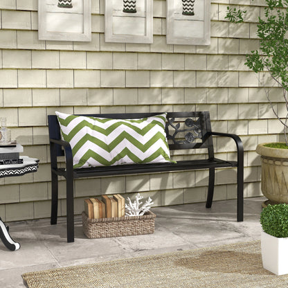 50" Outdoor Bench, Metal Frame Patio Loveseat, Floral Backrest, Black Outdoor Benches at Gallery Canada