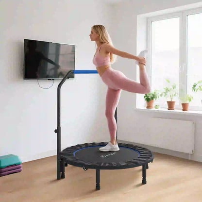 45" Foldable Mini Fitness Trampoline, Adjustable Foam Handle, Blue Trampolines at Gallery Canada