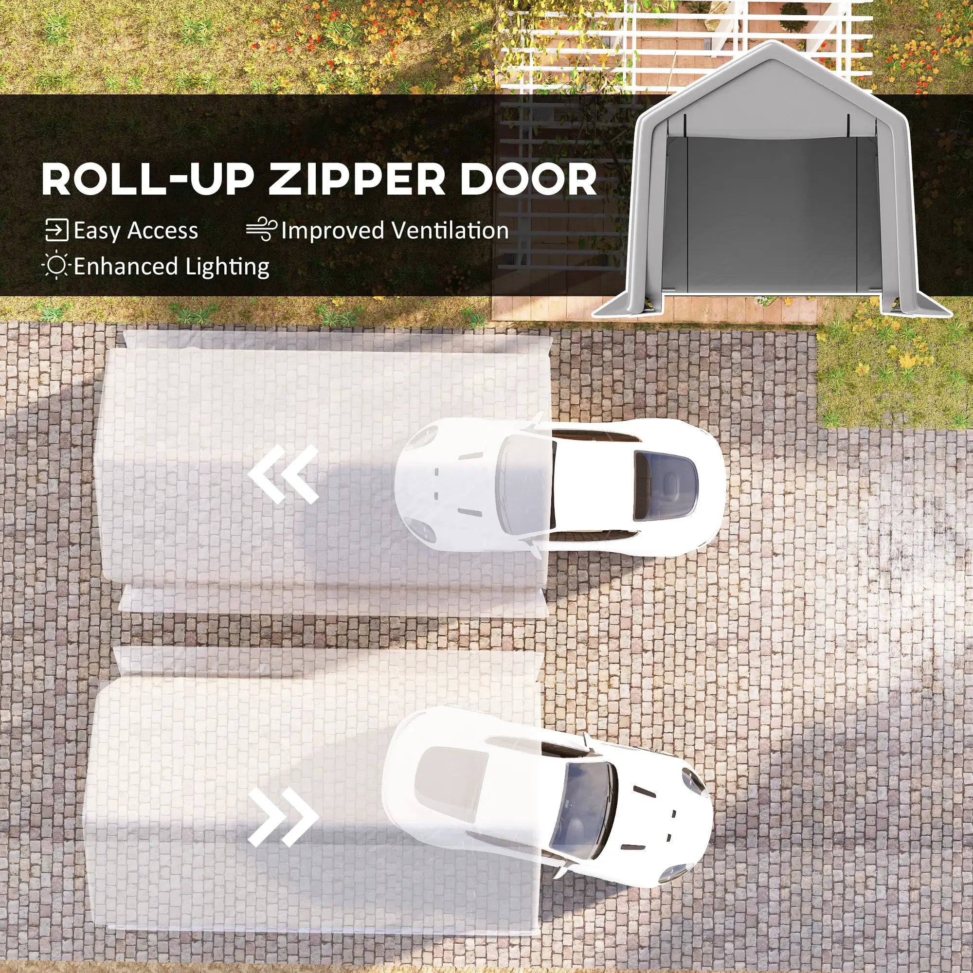 Heavy Duty Carport, 10 x 17 ft, Portable Garage, Roll-up Door, Grey Car Shelters at Gallery Canada