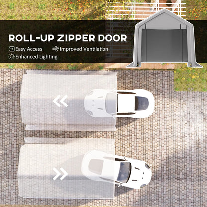Heavy Duty Carport, 10 x 17 ft, Portable Garage, Roll-up Door, Grey Car Shelters at Gallery Canada