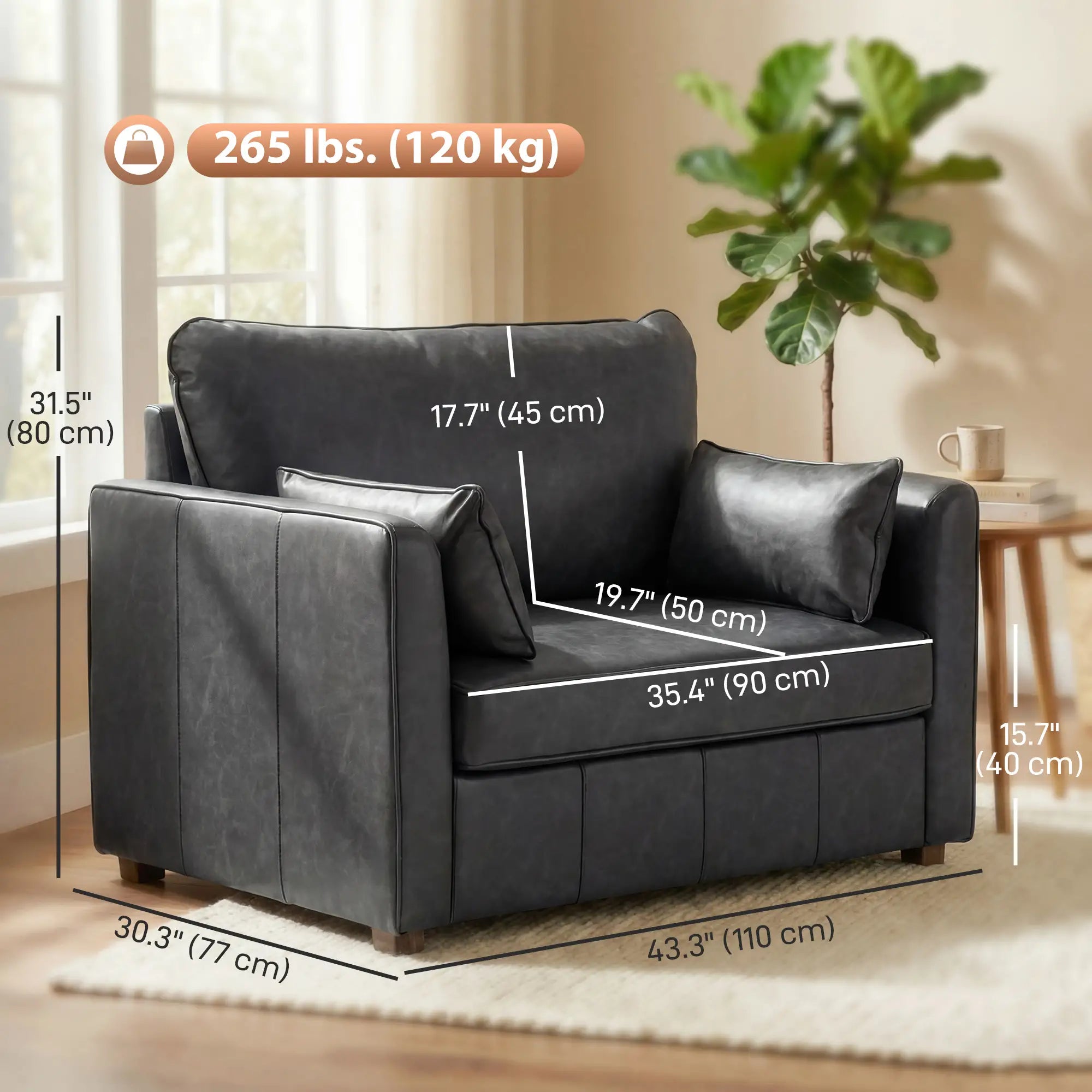 PU Leather Armchair, Wide Seat, Spring Cushion, Rubberwood Legs, Black Single Sofas at Gallery Canada