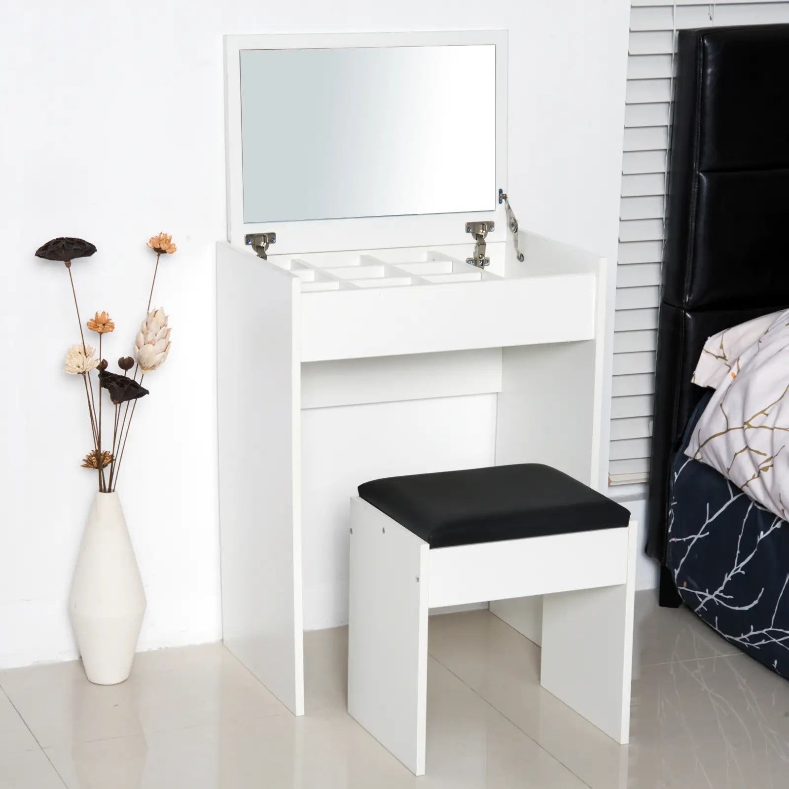 Modern Vanity Set, Makeup Table with Cushioned Stool, Flip Top Mirror, White Dressing & Vanity Tables at Gallery Canada