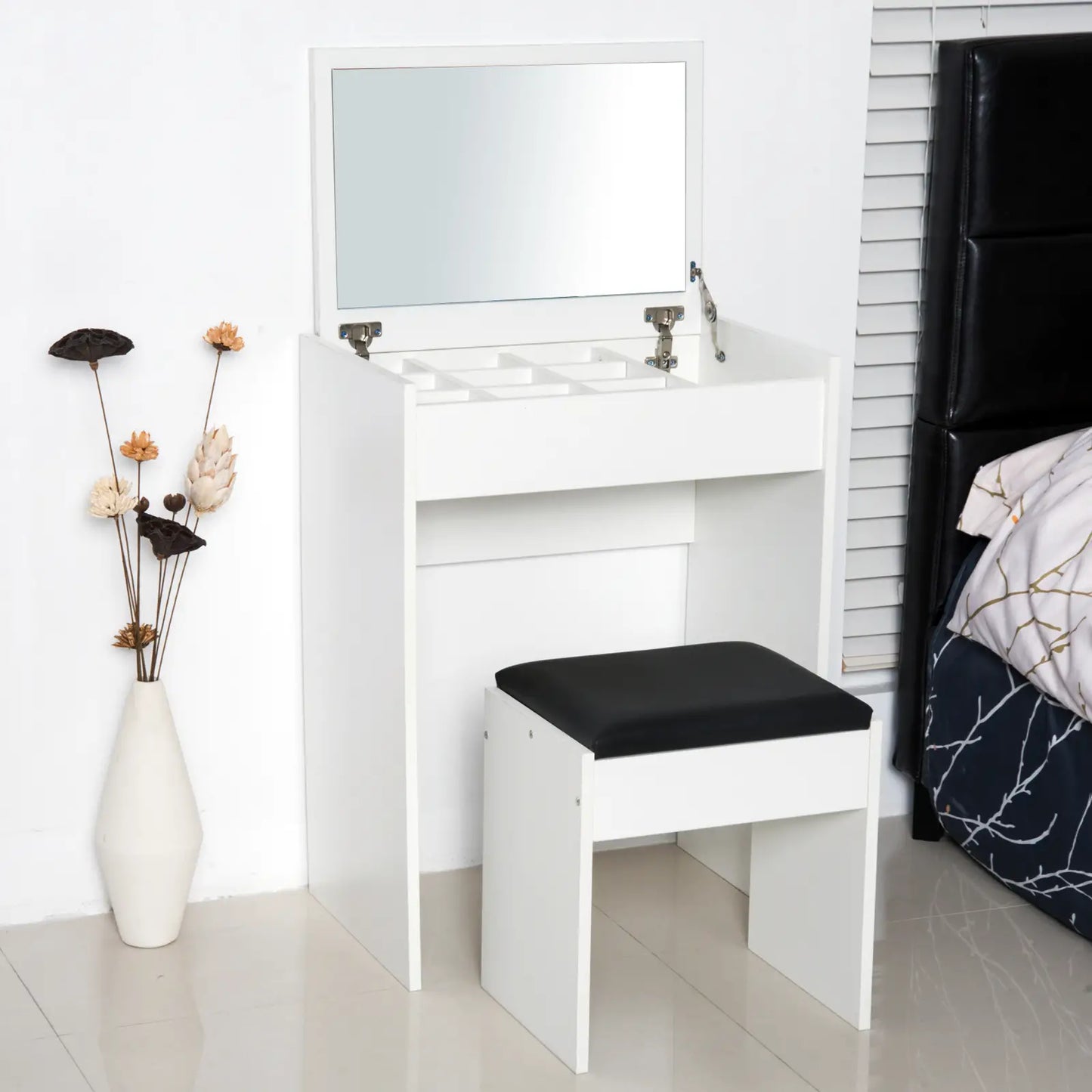 Modern Vanity Set, Makeup Table with Cushioned Stool, Flip Top Mirror, White Dressing & Vanity Tables at Gallery Canada