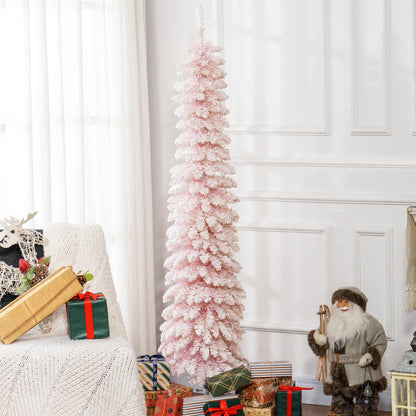 6ft Snow-Flocked Slim Pencil Christmas Tree, 395 Branches, Metal Base, Pink Pencil Christmas Trees at Gallery Canada