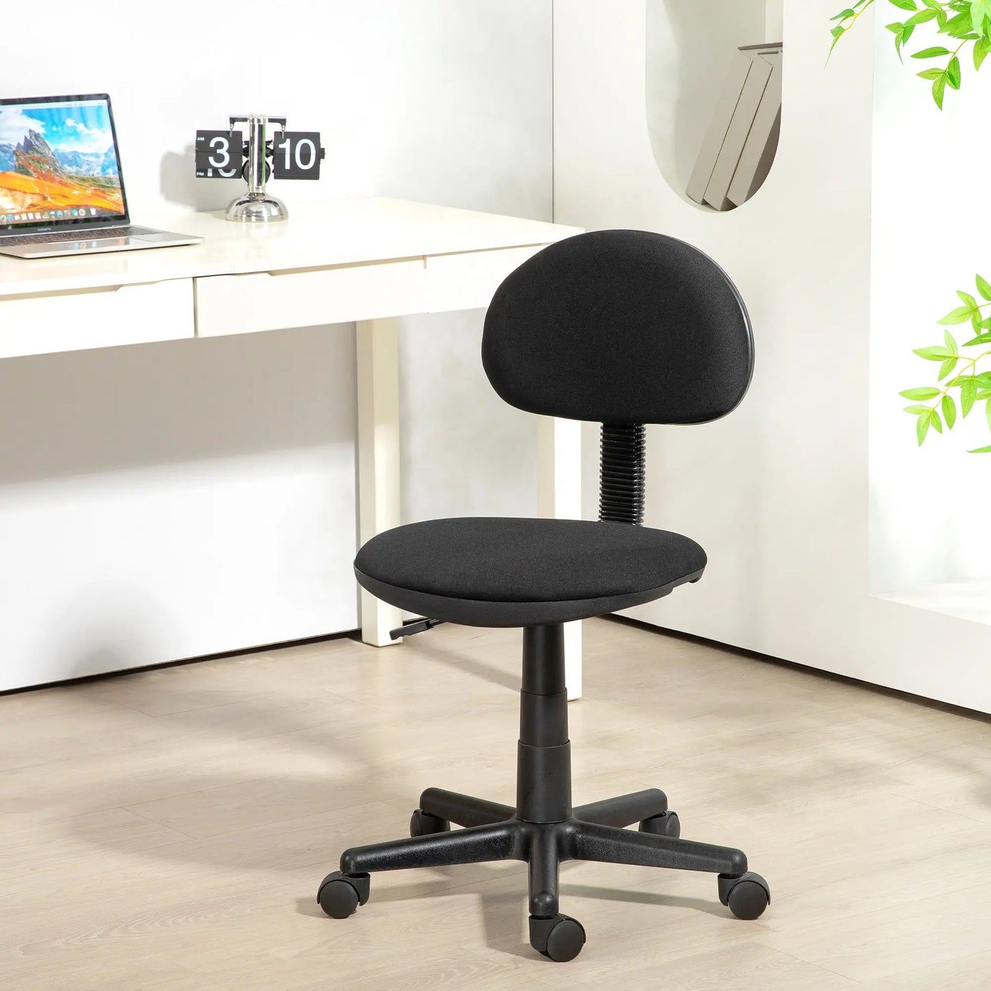Small Desk Chair, Armless Adjustable Height, 360° Swivel Wheels, Black Task Chairs at Gallery Canada