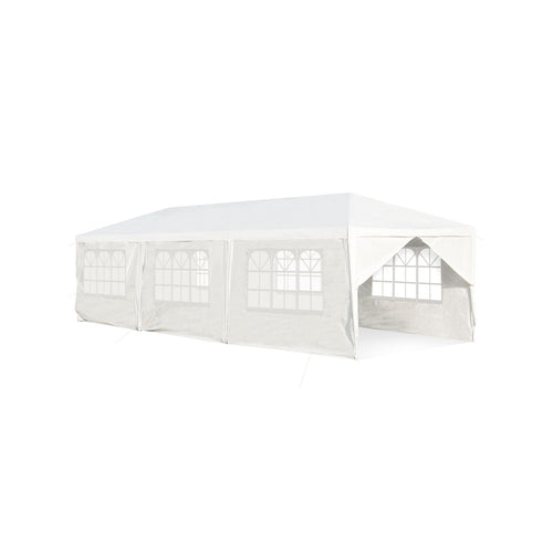 10 x 30 Feet Outdoor Canopy Tent with 6 Removable Sidewalls and 2 Doorways, White