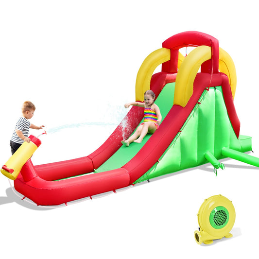 Inflatable Water Slide Bounce House with Climbing Wall Jumper and 480W Blower, Red - Gallery Canada