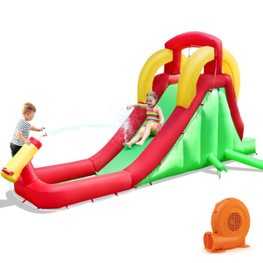 Inflatable Water Slide Bounce House with Climbing Wall and Jumper with 380W Blower, Red