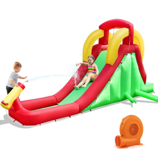 Inflatable Water Slide Bounce House with Climbing Wall and Jumper with 550W Blower, Red - Gallery Canada
