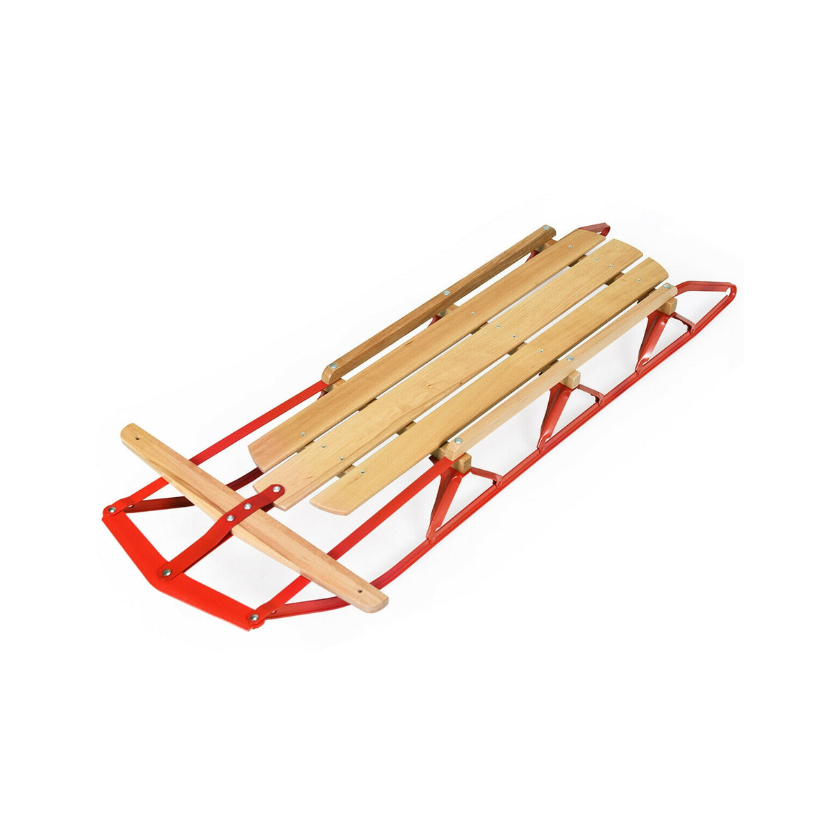 54 Inch Kids Wooden Snow Sled, Metal Runners, Steering Bar, Red Winter Sports & Activities at Gallery Canada
