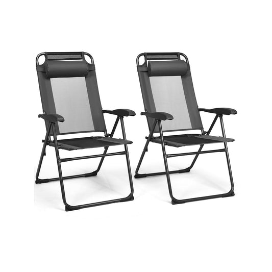 2 Piece Adjustable Folding Recliner Chairs, 7 Level Backrest, Gray Beach & Lawn Chairs Gray at Gallery Canada