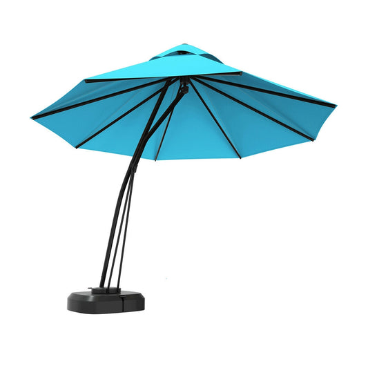 11 Feet Outdoor Cantilever Hanging Umbrella with Base and Wheels, Turquoise Outdoor Umbrellas Turquoise at Gallery Canada