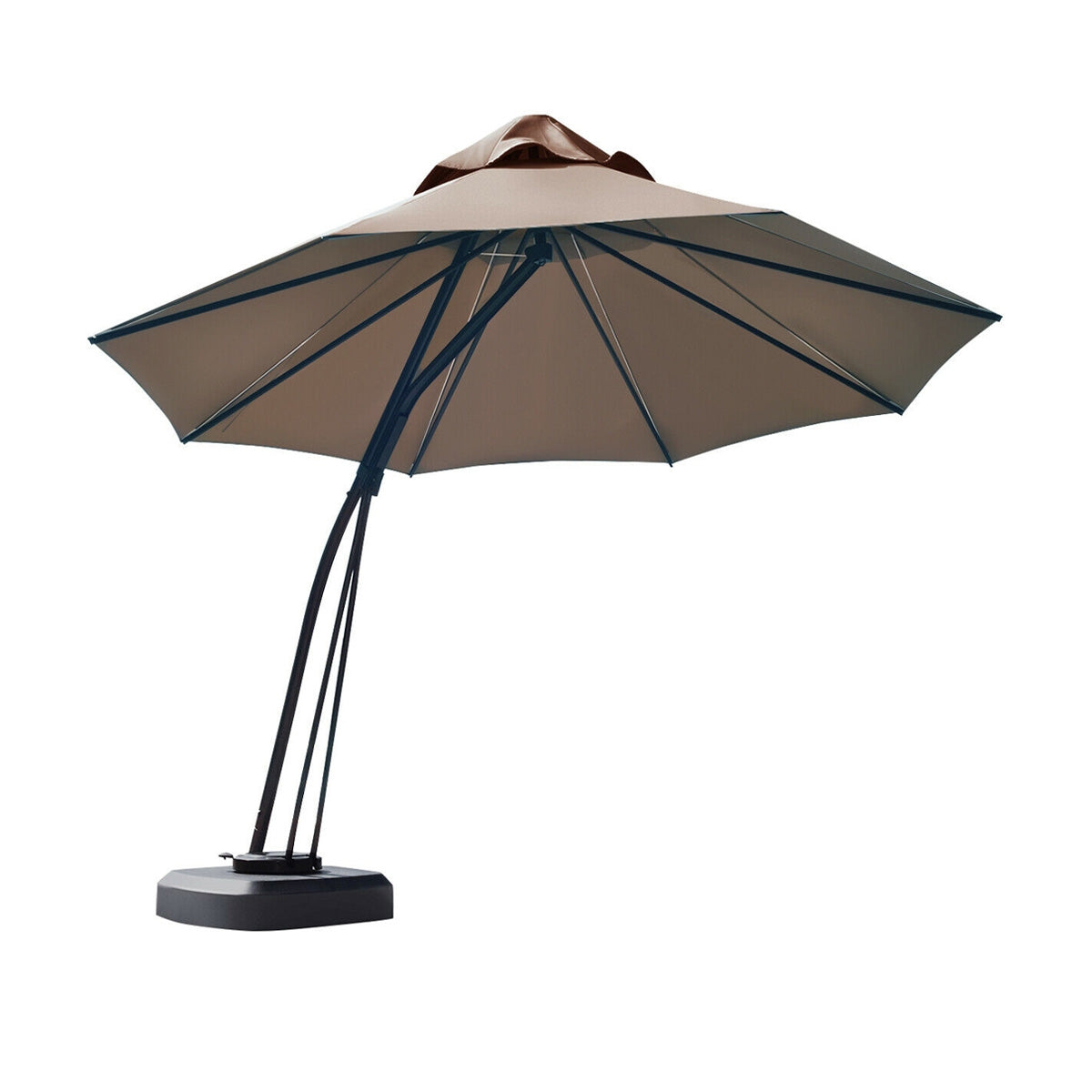 11 Feet Cantilever Hanging Umbrella with Base and Wheels, Tan Outdoor Umbrellas at Gallery Canada