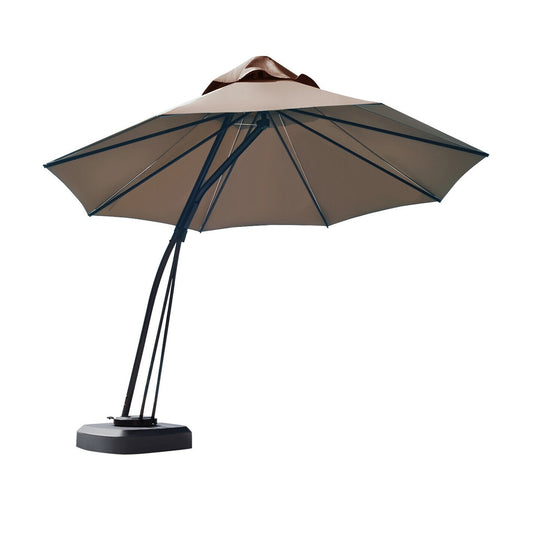 11 Feet Cantilever Hanging Umbrella with Base and Wheels, Tan Outdoor Umbrellas Tan at Gallery Canada