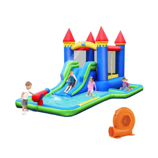 Inflatable Bounce House Castle Water Slide with Climbing Wall and 550W Blower, Multicolor - Gallery Canada