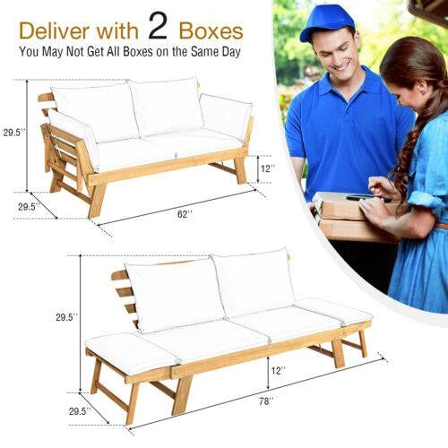 Adjustable Patio Convertible Sofa, Thick Cushion, White Outdoor Benches at Gallery Canada