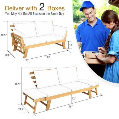 Adjustable Patio Convertible Sofa, Thick Cushion, White Outdoor Benches at Gallery Canada