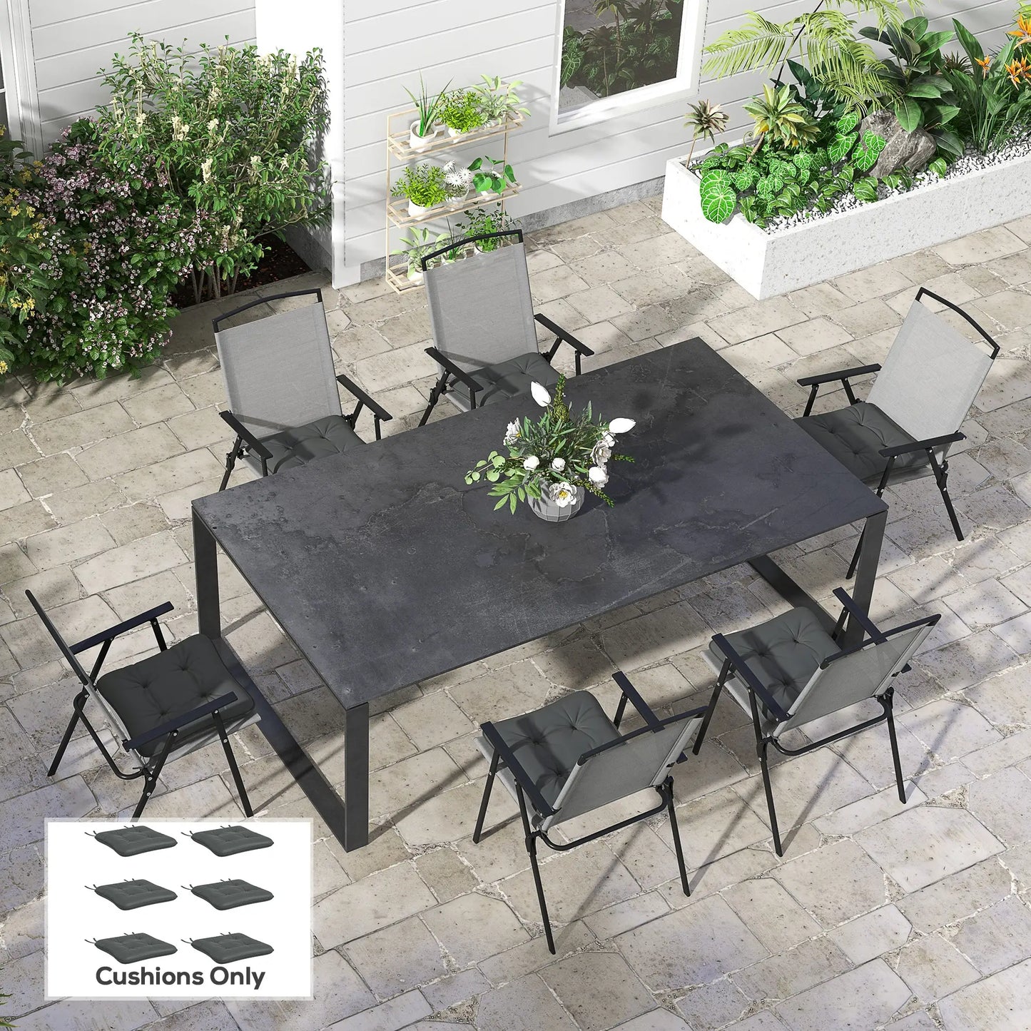 6-Piece Outdoor Patio Chair Cushions, Button Tufted, Charcoal Grey Patio Chair Cushions at Gallery Canada