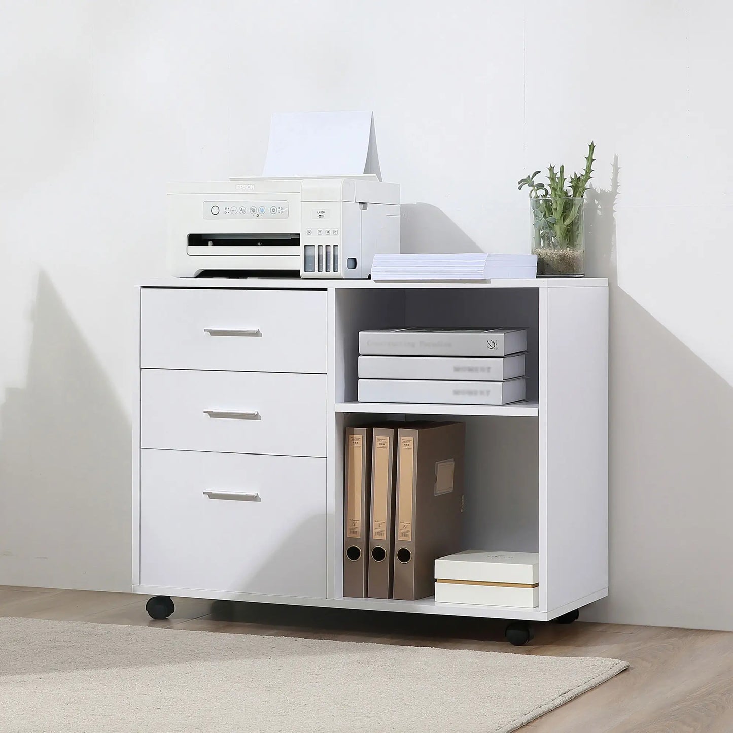 Modern 3 Drawer Lateral Filing Cabinet, Letter A4 Size, White Office Cabinets & Cupboards at Gallery Canada