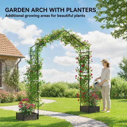 Garden Arch Trellis Arbor With 2 Planter Boxes, 90.6" x 15.7" x 88.2", Black Garden Arches at Gallery Canada