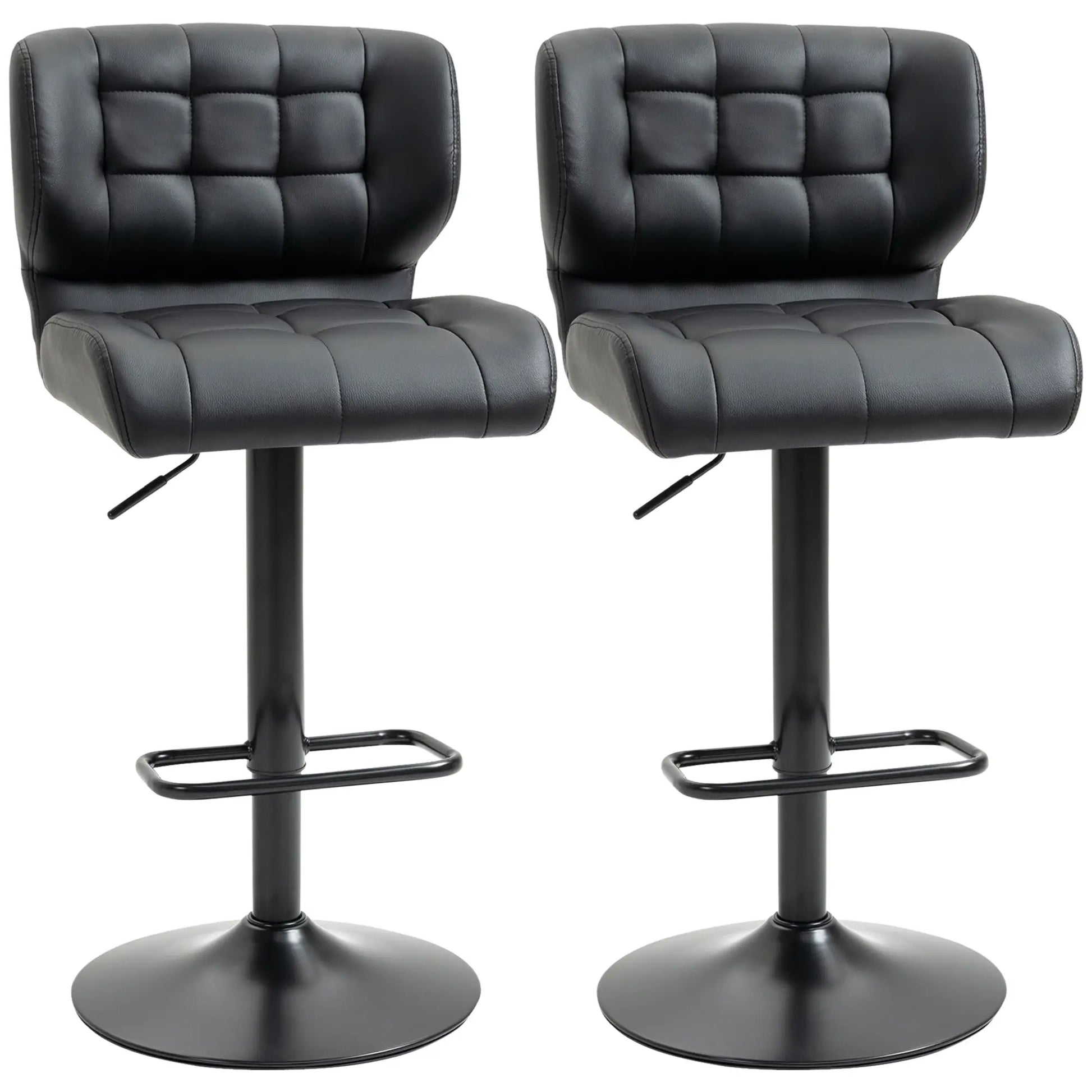 Swivel PU Leather Barstools, Set of 2, Adjustable with Footrest, Black Bar Stools Black at Gallery Canada