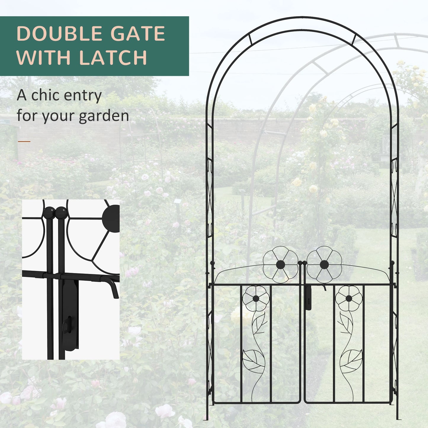 7.5FT Metal Garden Arbour, Double Gate, Arch Trellis, Black Garden Arches at Gallery Canada