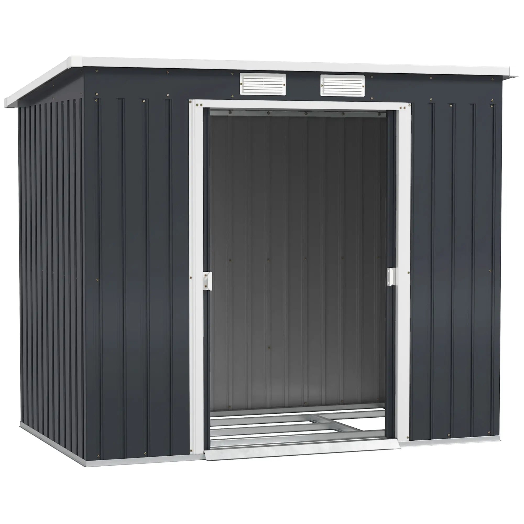 7 x 4ft Galvanised Steel Garden Shed, Foundation Kit, Dark Grey Sheds Dark Grey at Gallery Canada
