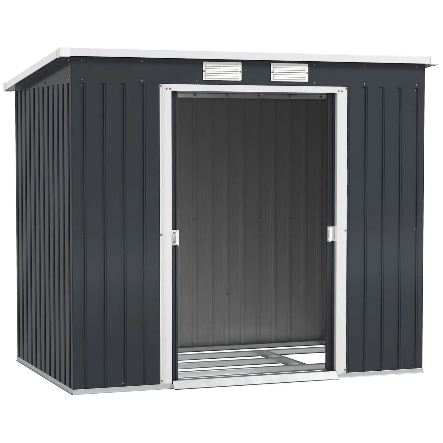 7 x 4ft Galvanised Steel Garden Shed, Foundation Kit, Dark Grey Sheds Dark Grey at Gallery Canada
