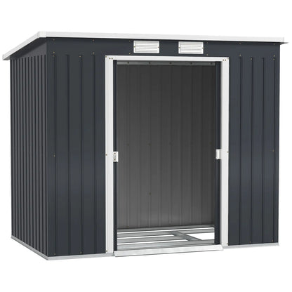 7 x 4ft Galvanised Steel Garden Shed, Foundation Kit, Dark Grey Sheds Dark Grey at Gallery Canada