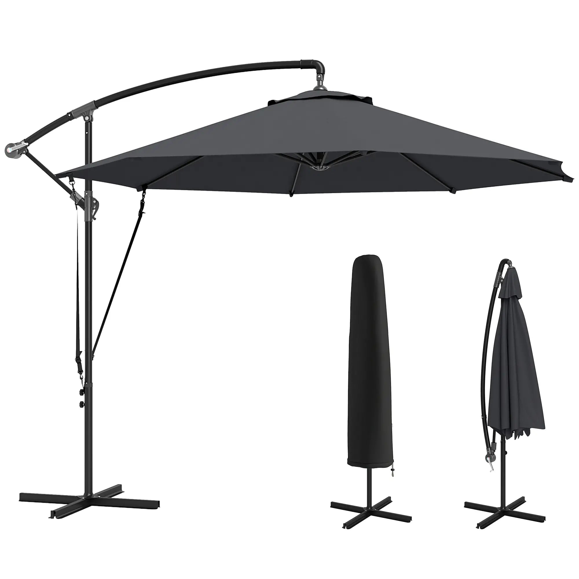 9.5' Cantilever Umbrella, Wind Protection, Crank, Cross Base, UPF 50+, Grey Offset Cantilever Umbrellas at Gallery Canada