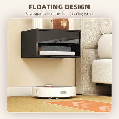 Floating Bedside Tables, Wall-Mounted Nightstand, High Gloss Black Bedside Tables at Gallery Canada