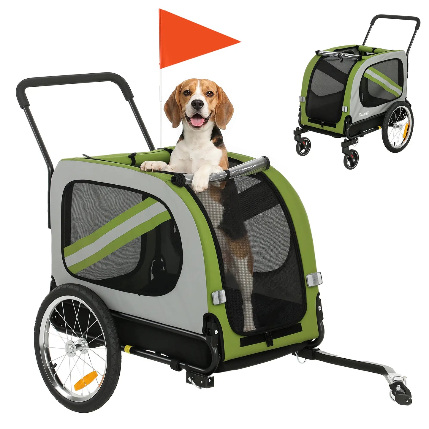 2-in-1 Dog Bike Trailer Pet Stroller, Green