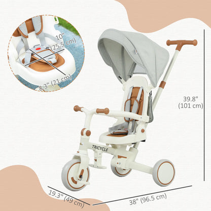 7 in 1 Toddler Tricycle, Safety Harness, Adjustable Parent Handle, Cream White
