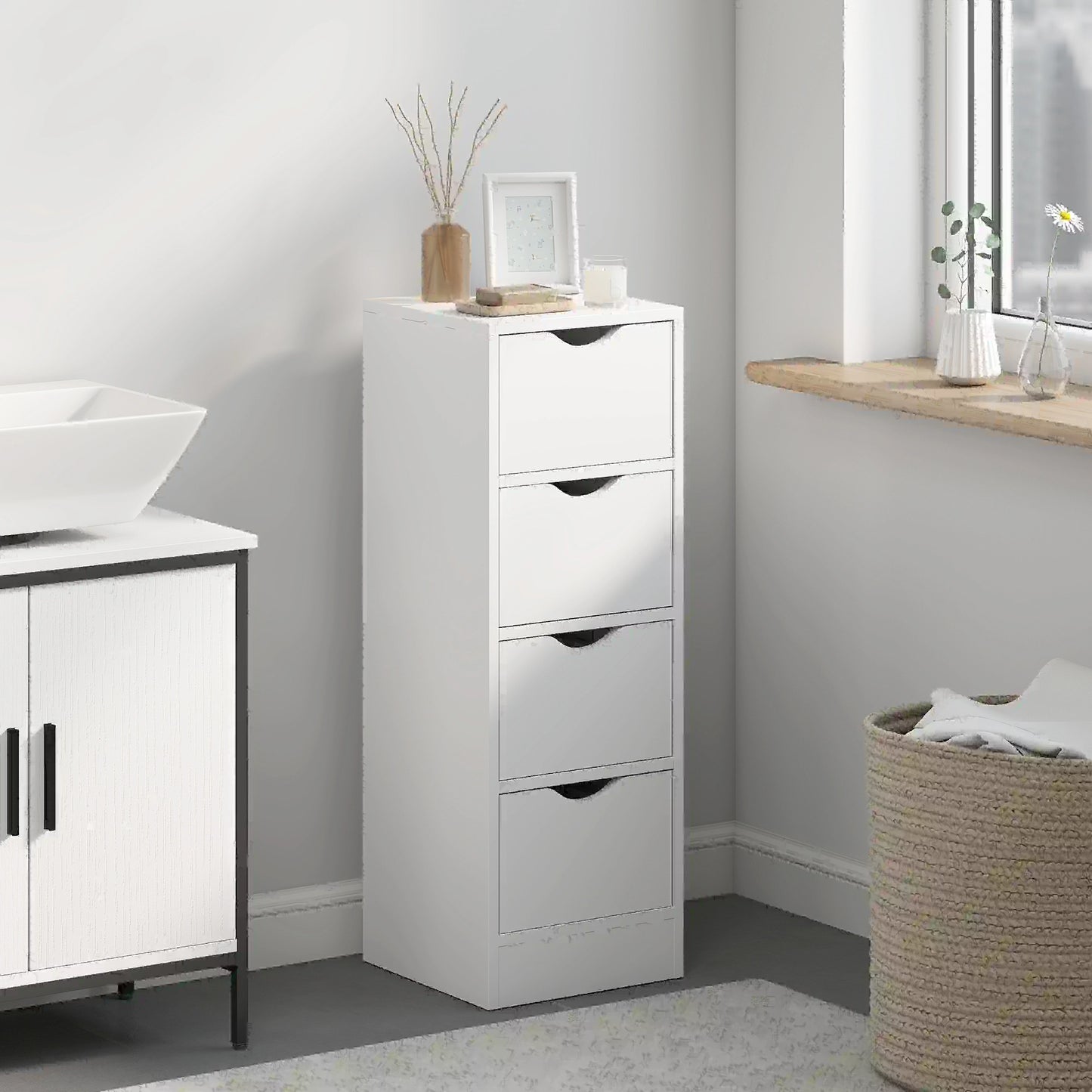 4-Drawer Bathroom Cabinet, Freestanding Narrow Storage, White Bathroom Cabinets at Gallery Canada