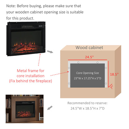 23" Electric Fireplace Insert, Realistic Log Flames, Adjustable Brightness, 1400W, Black Electric Fireplaces at Gallery Canada