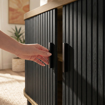 Sideboard Buffet Cabinet with Curved Tambour Doors, Brown/Black Storage Cabinets at Gallery Canada
