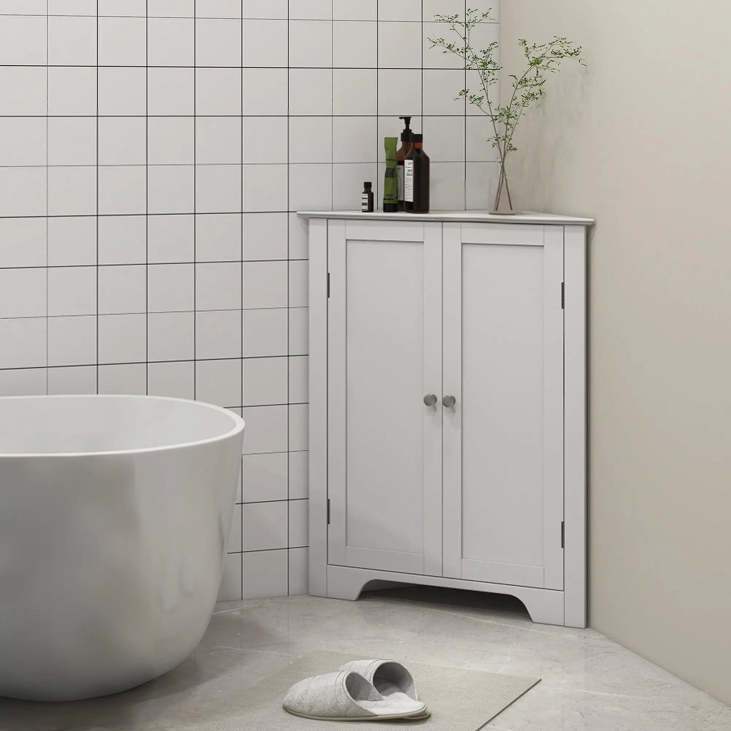 Modern Bathroom Storage Cabinet, Corner with Doors, Adjustable Shelf, White Bathroom Cabinets at Gallery Canada